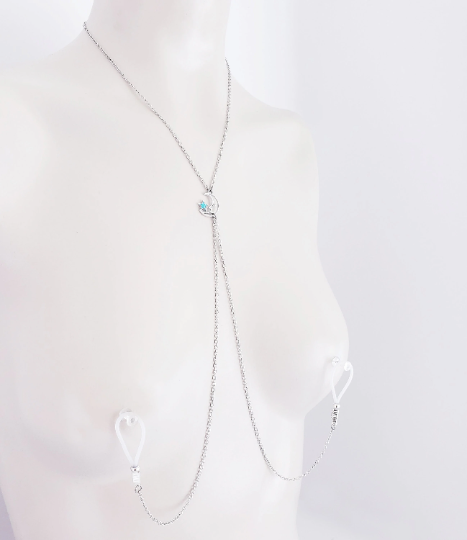 Kinky Moon and Star Necklace to Nipple with Non Piercing Nipple Nooses or Clamps.