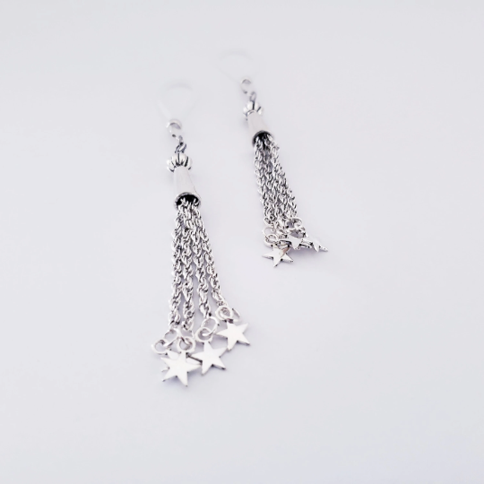 Non Piercing Nipple Dangles with Silver Stars. Choose Nooses or Clamps.