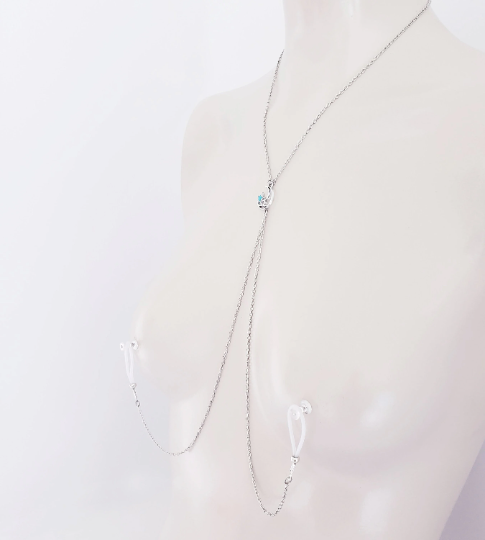 Kinky Moon and Star Necklace to Nipple with Non Piercing Nipple Nooses or Clamps.