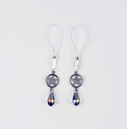 Non Piercing Nipple Dangles With Star and Crystals. Choice Nipple Nooses or Nipple Clamps. BDSM