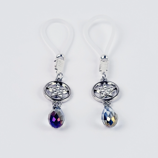 Non Piercing Nipple Dangles With Star and Crystals. Choice Nipple Nooses or Nipple Clamps. BDSM