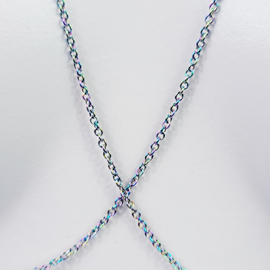 Nipple Chain Necklace, Rainbow Stainless Steel. Non Piercing Nipple Nooses, Rings, or Your Choice of Nipple Clamps. BDSM