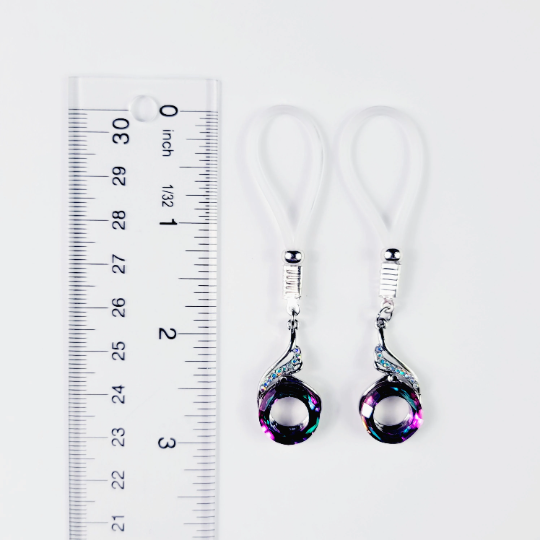 Non Piercing Peacock Nipple Dangles with Non Piercing Nipple Nooses Or Nipple Clamps. BDSM