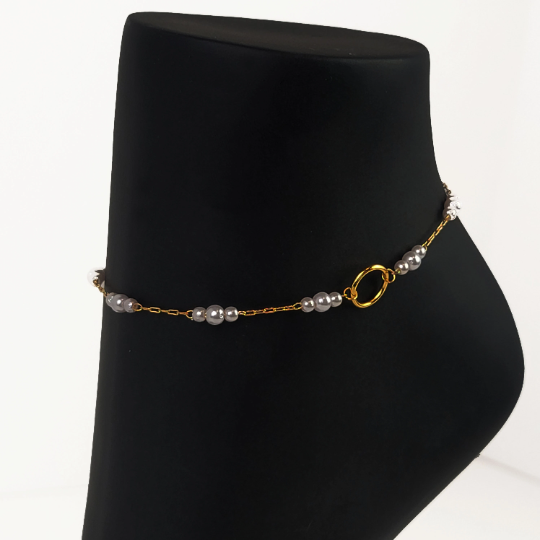 Subtle Day Collar for BDSM Submissive . O Ring Gold or Silver with Pearls Anklet.