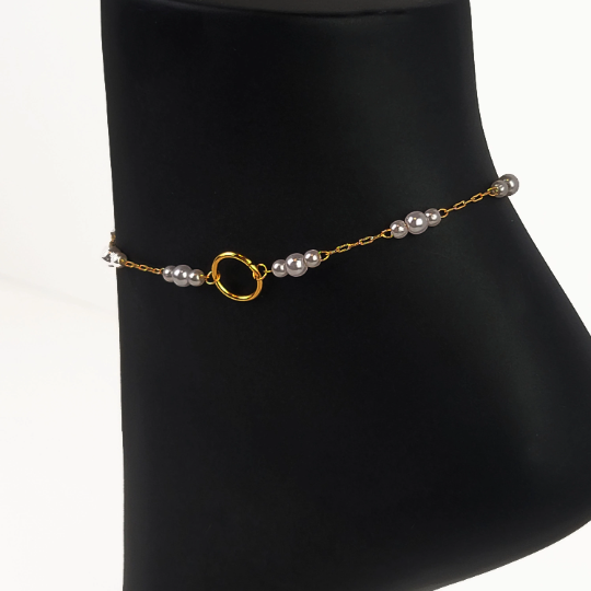 Subtle Day Collar for BDSM Submissive . O Ring Gold or Silver with Pearls Anklet.