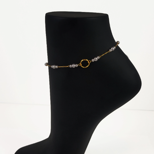 Subtle Day Collar for BDSM Submissive . O Ring Gold or Silver with Pearls Anklet.