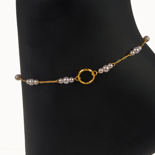 Subtle Day Collar for BDSM Submissive . O Ring Gold or Silver with Pearls Anklet.