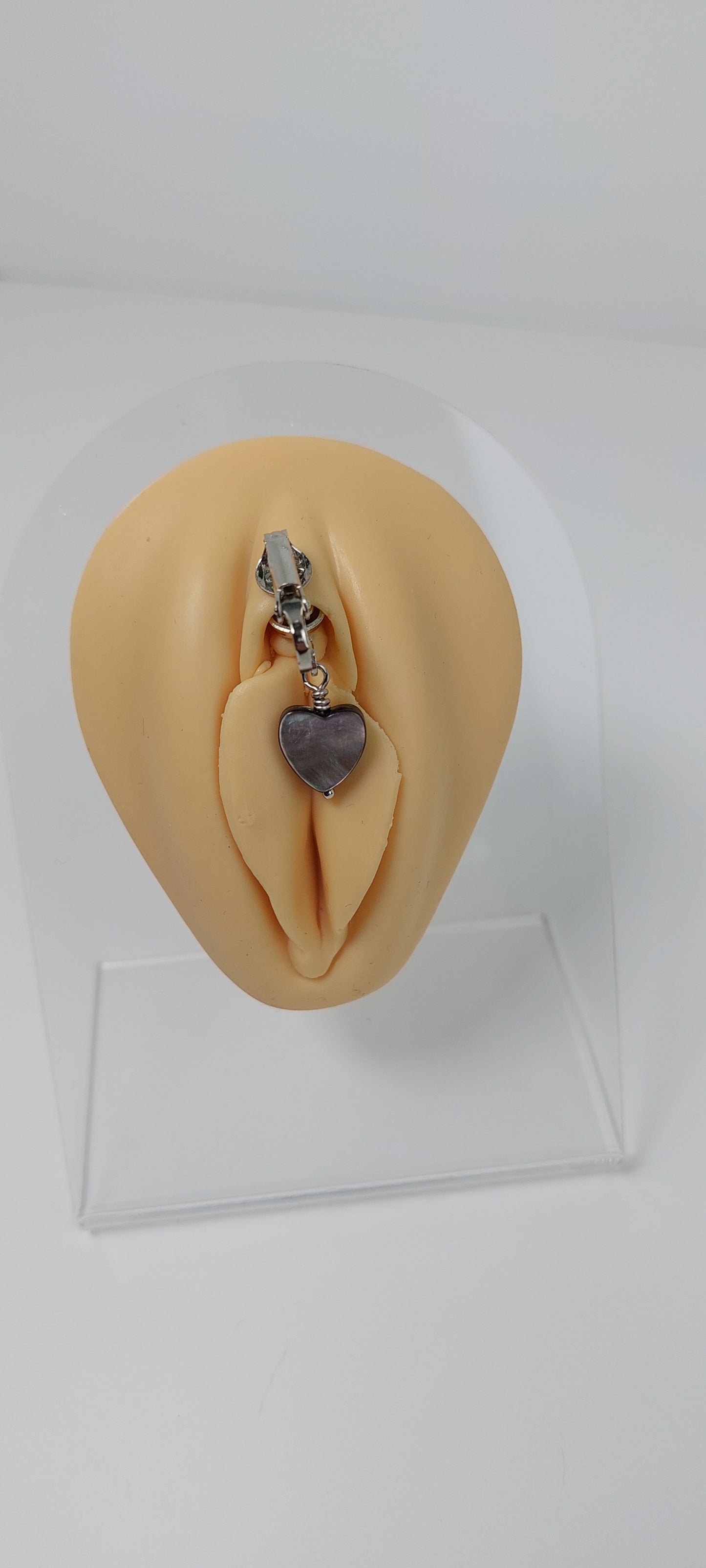 Non Piercing VCH Clip with Shell Heart. Vaginal Clitoral Hood Clip, Not Pierced.