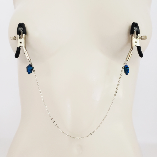 Nipple Chain with Stars on Non Piercing Nipple Nooses or Clamps. BDSM