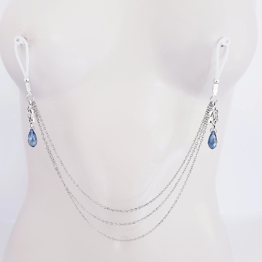 Non Piercing Nipple Chains with Triquetra and Heart Pendants with Nipple Nooses or Clamps. BDSM