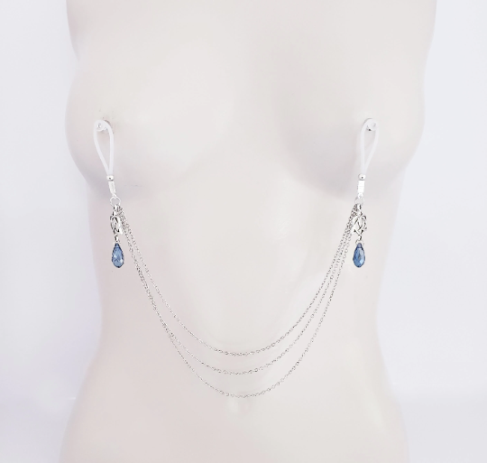 Non Piercing Nipple Chains with Triquetra and Heart Pendants with Nipple Nooses or Clamps. BDSM