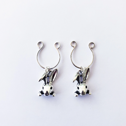 Non Piercing Nipple Rings with Silver Bunny Rabbits. BDSM Pet Play, Erotic