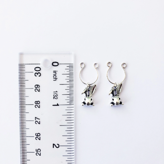 Non Piercing Nipple Rings with Silver Bunny Rabbits. BDSM Pet Play, Erotic