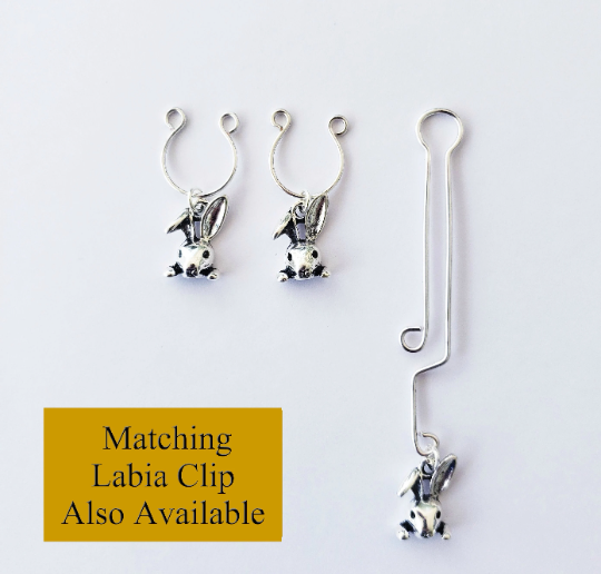 Non Piercing Nipple Rings with Silver Bunny Rabbits. BDSM Pet Play, Erotic