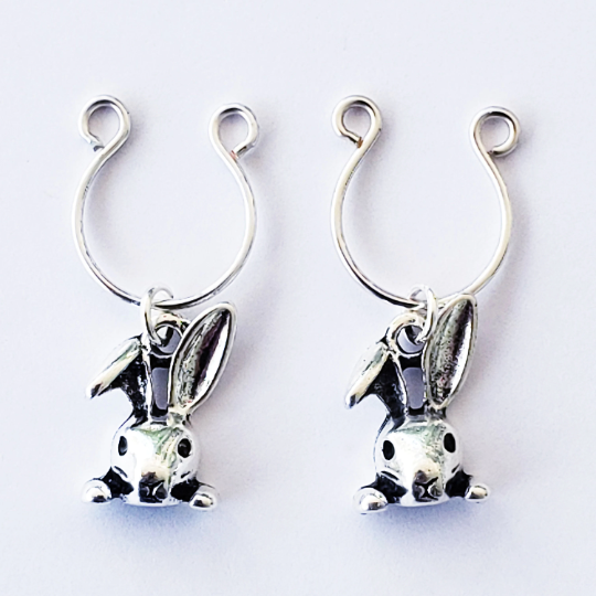 Non Piercing Nipple Rings with Silver Bunny Rabbits. BDSM Pet Play, Erotic