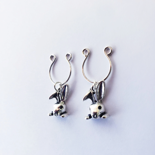 Non Piercing Nipple Rings with Silver Bunny Rabbits. BDSM Pet Play, Erotic