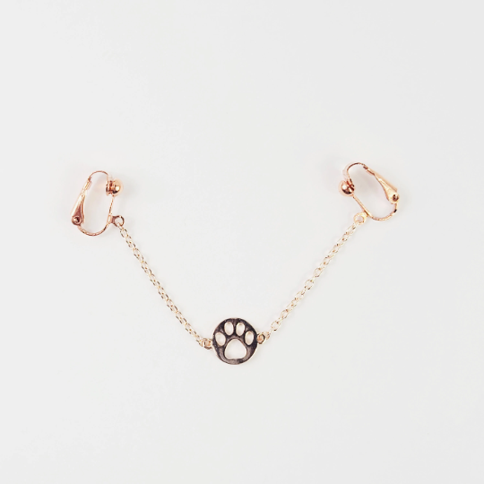 Non Piercing BDSM Pet Play Rose Gold Paw Print Labia Chain Dangle.