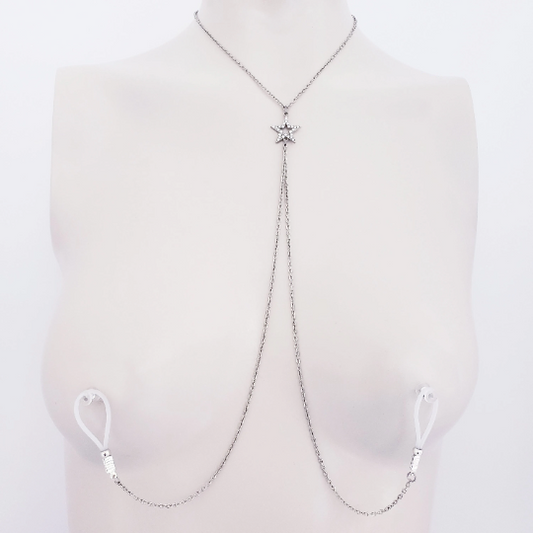 Star Necklace with Chain Attached Non Piercing Nipple Nooses or Clamps
