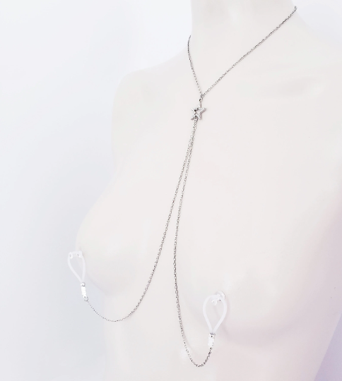 Star Necklace with Chain Attached Non Piercing Nipple Nooses or Clamps