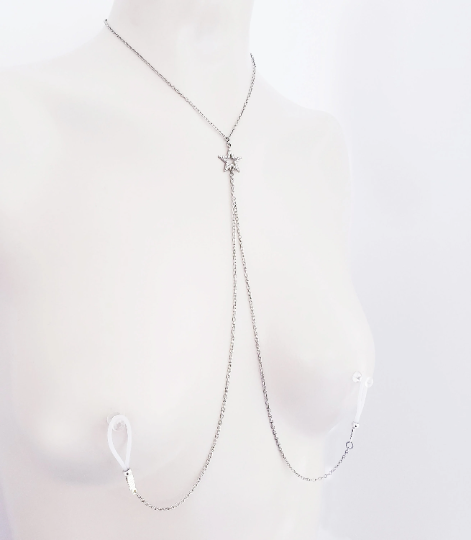 Star Necklace with Chain Attached Non Piercing Nipple Nooses or Clamps