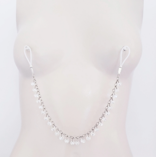 Nipple Chain with Clear Bead Dangles, Non Piercing Nipple Nooses or Nipple Clamps. BDSM