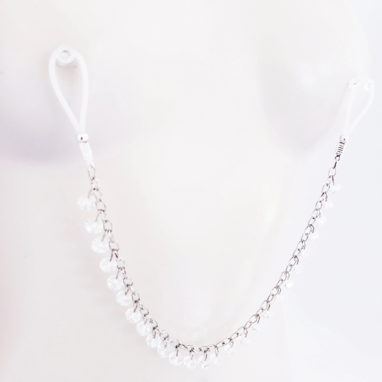 Nipple Chain with Clear Bead Dangles, Non Piercing Nipple Nooses or Nipple Clamps. BDSM