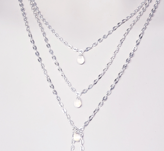Elegant crystal teardrop 3 tiered necklace with attached nipple nooses or feel the sting with nipple clamps. BDSM, Submissive, DDLG