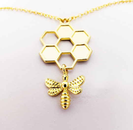 Erotic Backdrop Necklace with Bee and Honeycomb and Non Piercing Nipple Rings. BDSM, Submissive