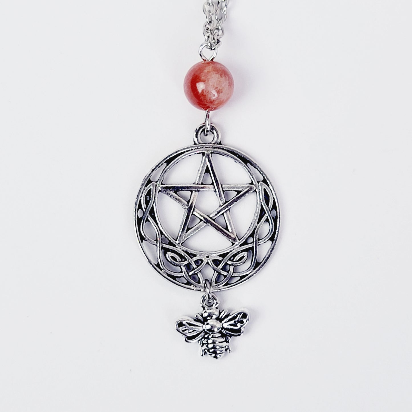 Backdrop Necklace to Nipple with Pentacle and Bee. Choose your stone. Non-Piercing Nipple Nooses, Rings, or Nipple Clamps