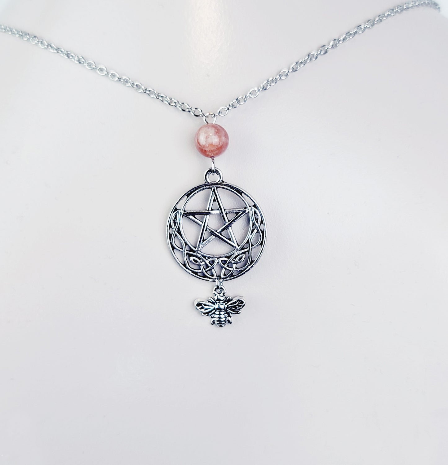 Backdrop Necklace to Nipple with Pentacle and Bee. Choose your stone. Non-Piercing Nipple Nooses, Rings, or Nipple Clamps