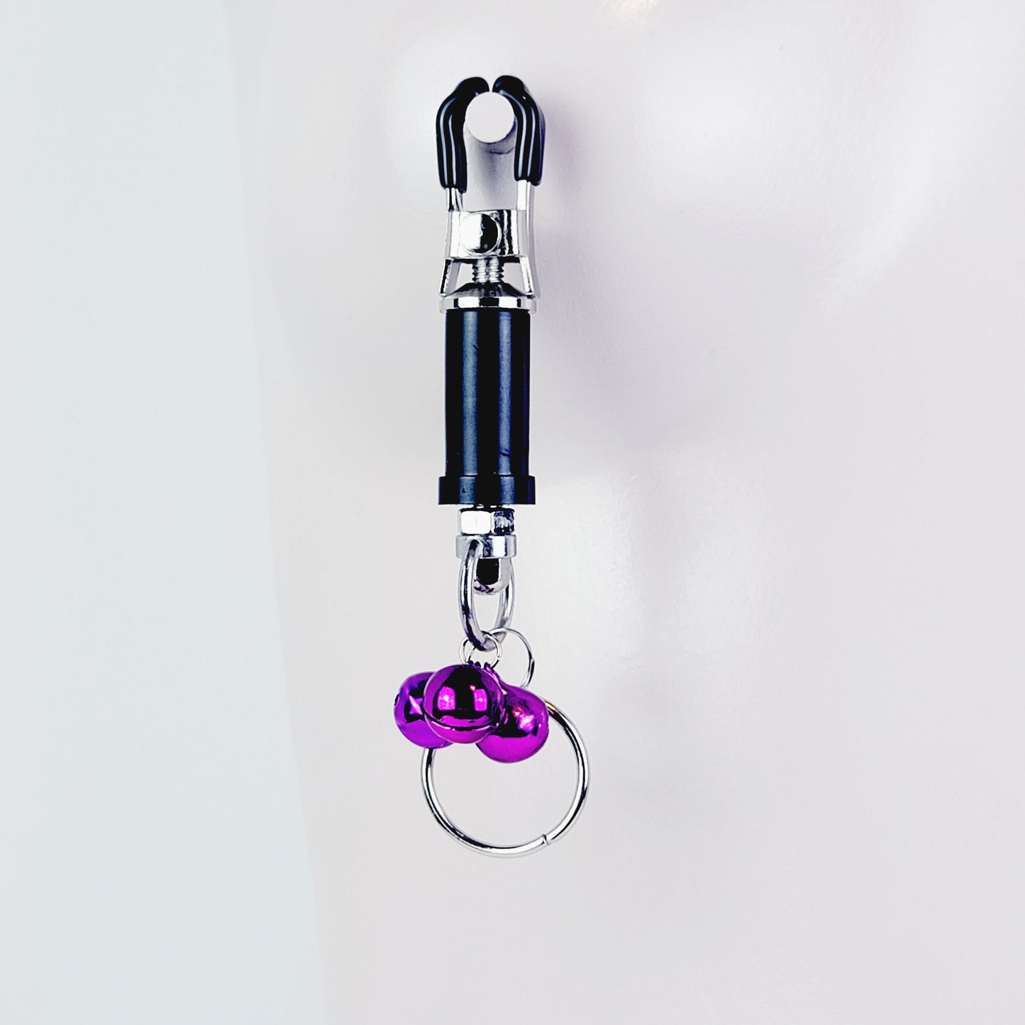 BDSM Nipple Clamps. Barrel Nipple Clamps with Bells and Pull Rings. MATURE