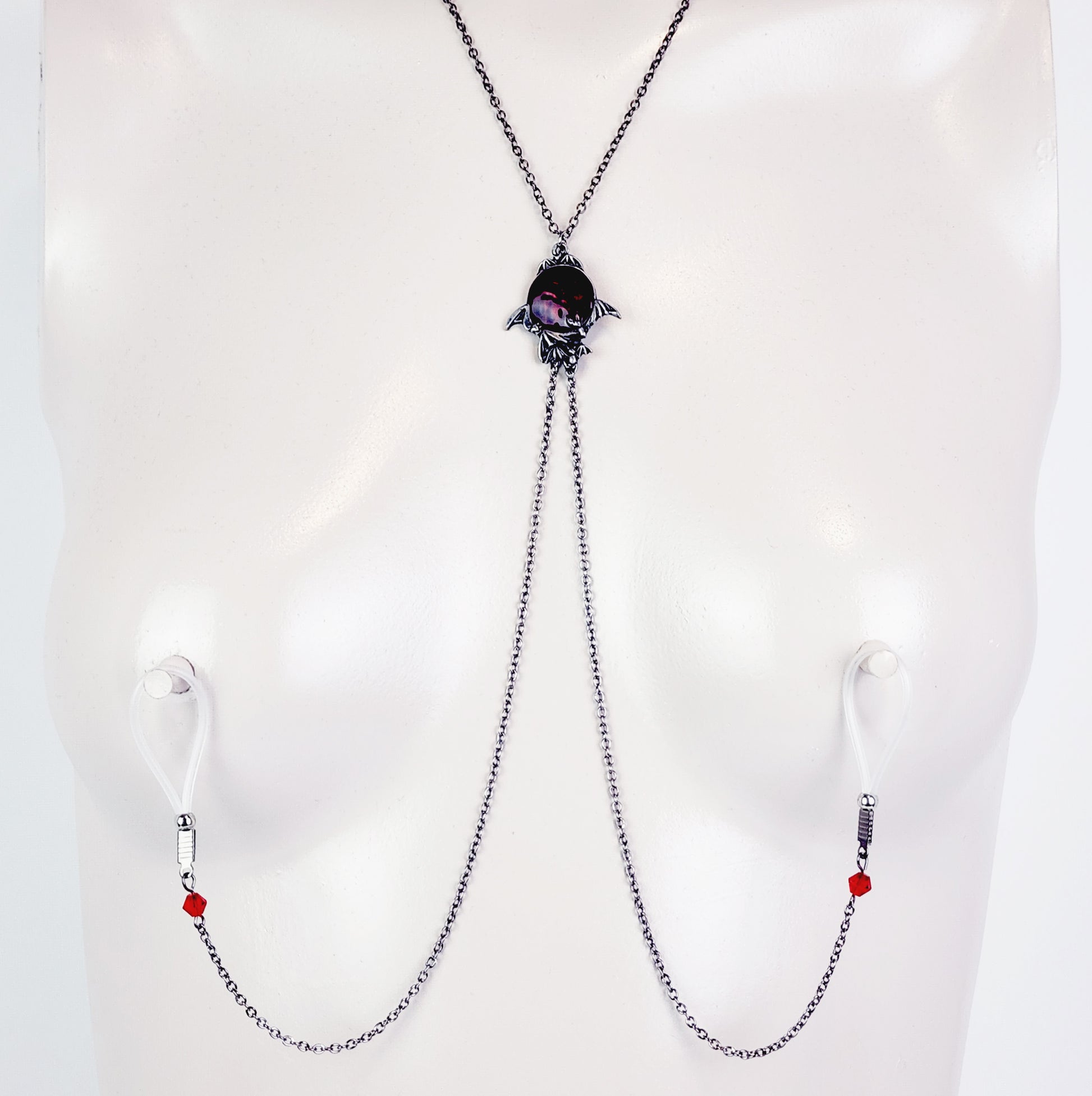 Non Piercing Necklace To Nipple, Gunmetal Black with Bats and Red Pend –  Why Bee Normal