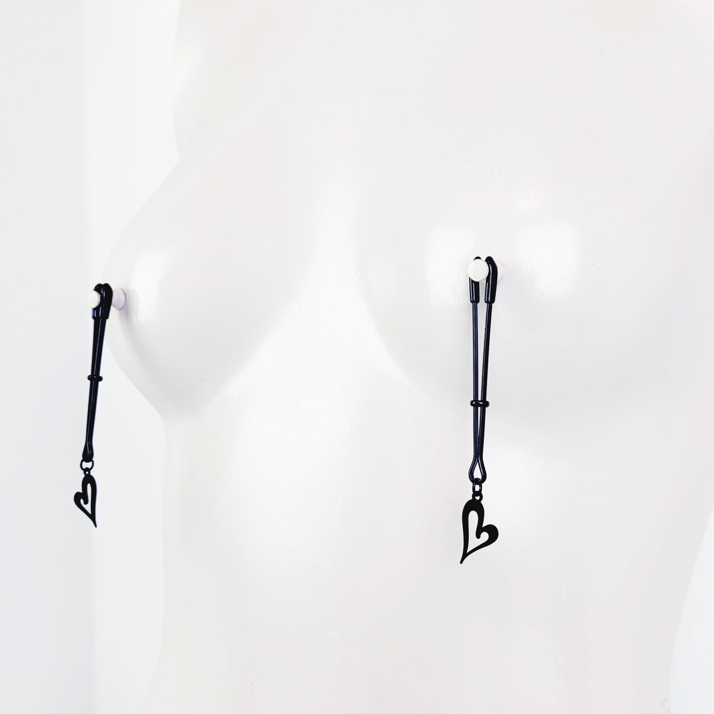 Nipple Clamps, Black Tweezer Clamps with Black Hearts. Set of Two. MATURE, Non Piercing Nipple, BDSM