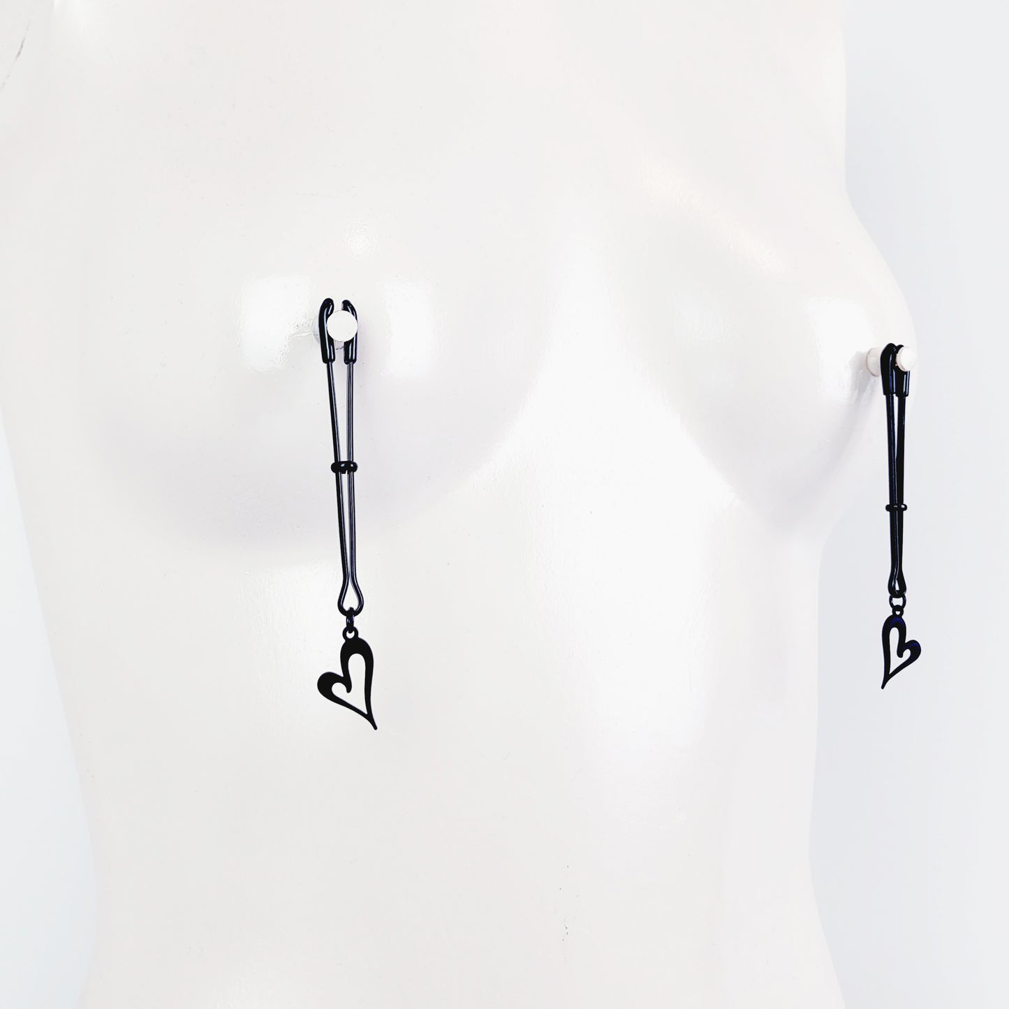 Nipple Clamps, Black Tweezer Clamps with Black Hearts. Set of Two. MATURE, Non Piercing Nipple, BDSM