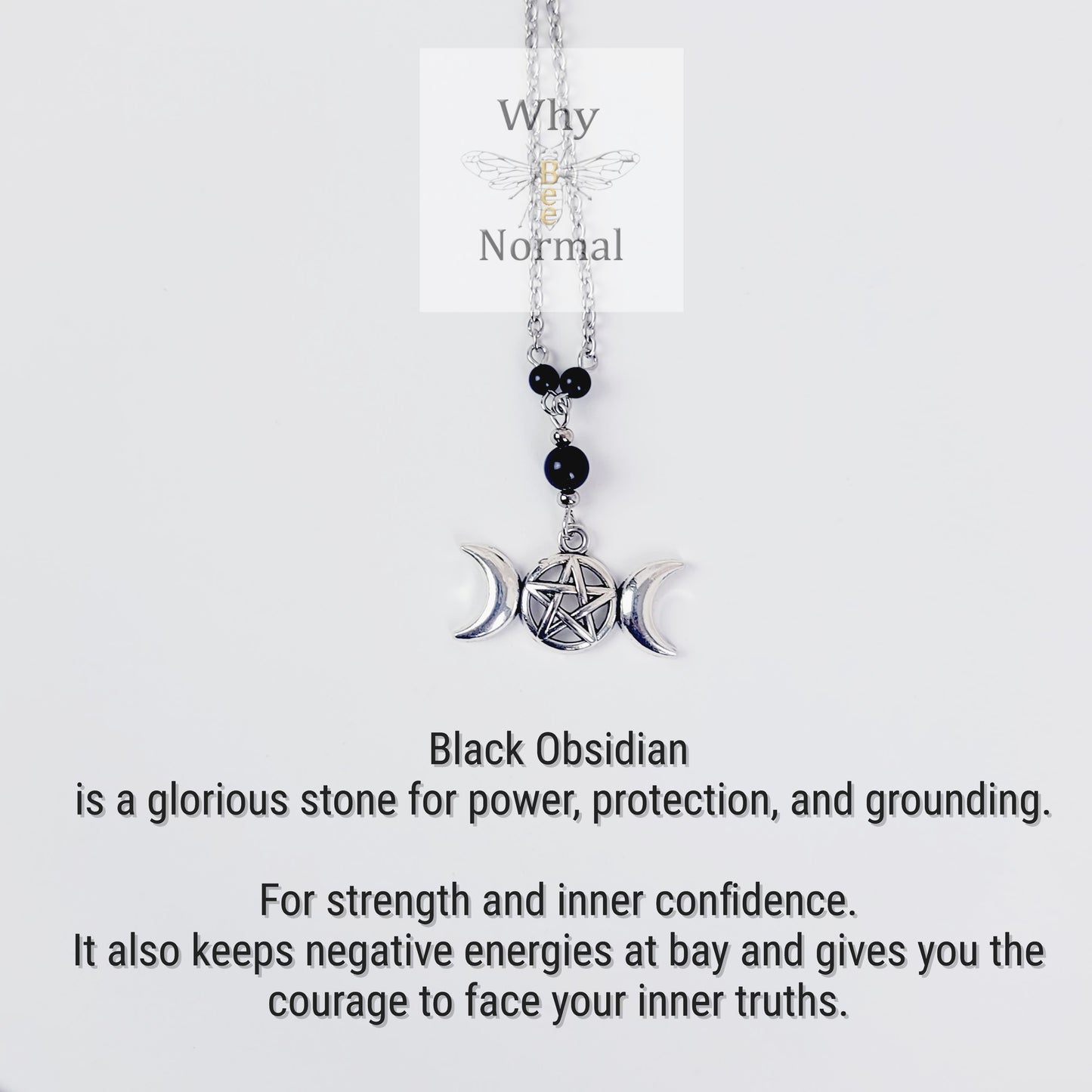 Non Piercing Nipple Wrap Around or Backdrop Necklace with Triple Moon Pentacle and Black Obsidian. Nipple Nooses or Clamps