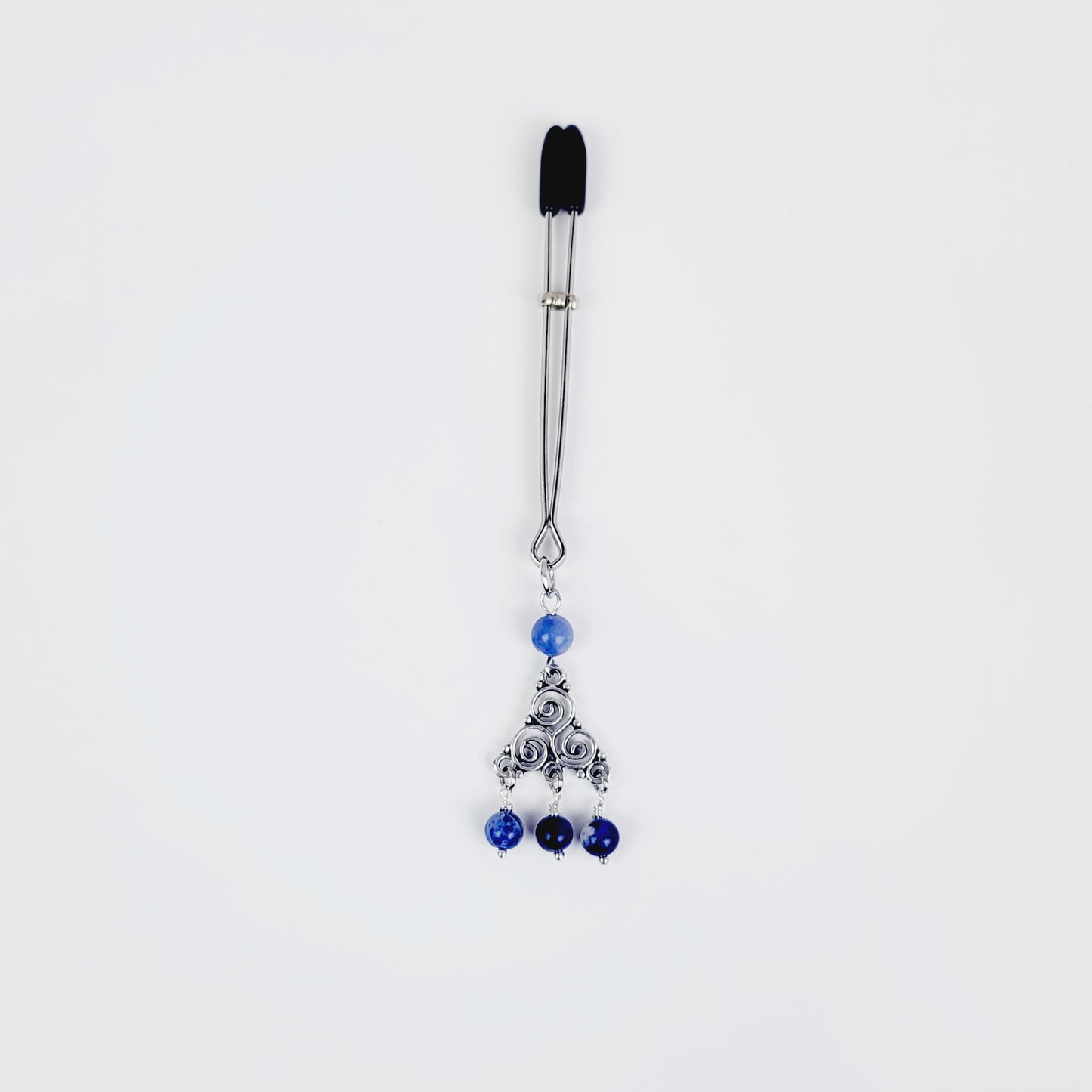 Clit Clamp with Triskelion Pendent with Sodalite Stone Beads. Tweezer Clitoral Clamp.