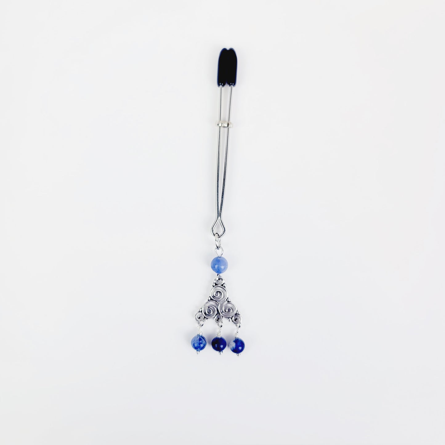 Clit Clamp with Triskelion Pendent with Sodalite Stone Beads. Tweezer Clitoral Clamp.