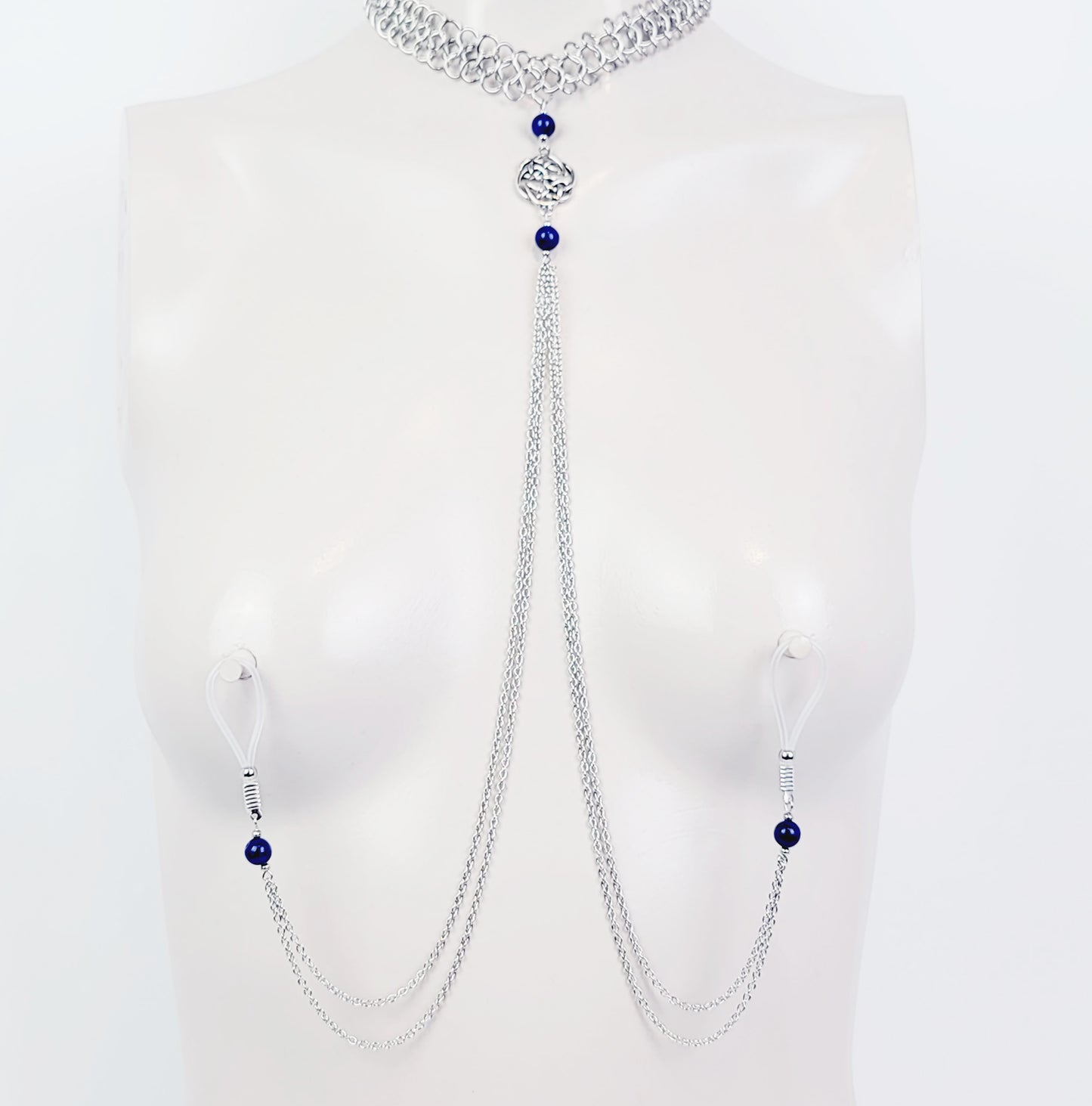 Necklace to Nipple, Non Piercing. Chainmaille Choker with Lapis Lazuli –  Why Bee Normal