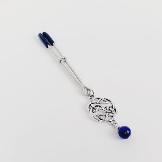 Tweezer Clit Clamp with Celtic Shield Knot and Lapis Lazuli. Clitoral Clamp, BDSM
