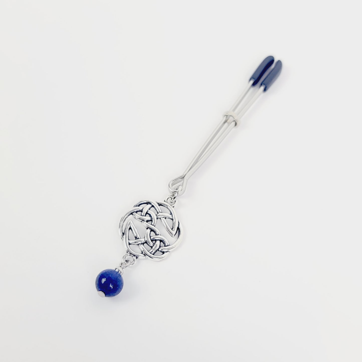 Tweezer Clit Clamp with Celtic Shield Knot and Lapis Lazuli. Clitoral Clamp, BDSM