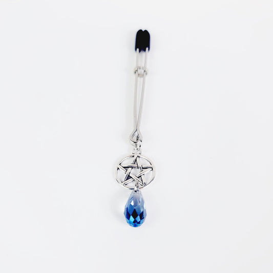 Tweezer Clit Clamp with Pentacle and Crystal. BDSM Adult Toy For Women. Pentagram Jewelry