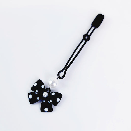Black Clit Clamp, Tweezer Clitoral Clamp with Bow and Pearl. MATURE, BDSM Sex Toy for Women.