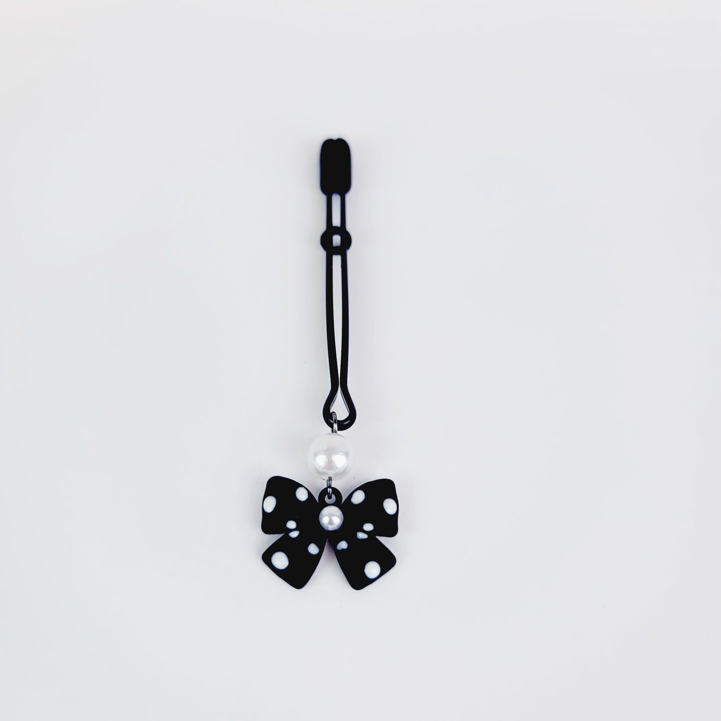 Black Clit Clamp, Tweezer Clitoral Clamp with Bow and Pearl. MATURE, BDSM Sex Toy for Women.