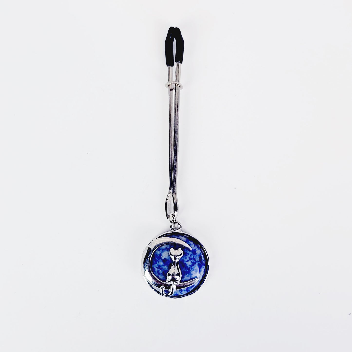 Tweezer Clit Clamp with Cat on Moon Crystal Pendant. BDSM Clitoral Clamp