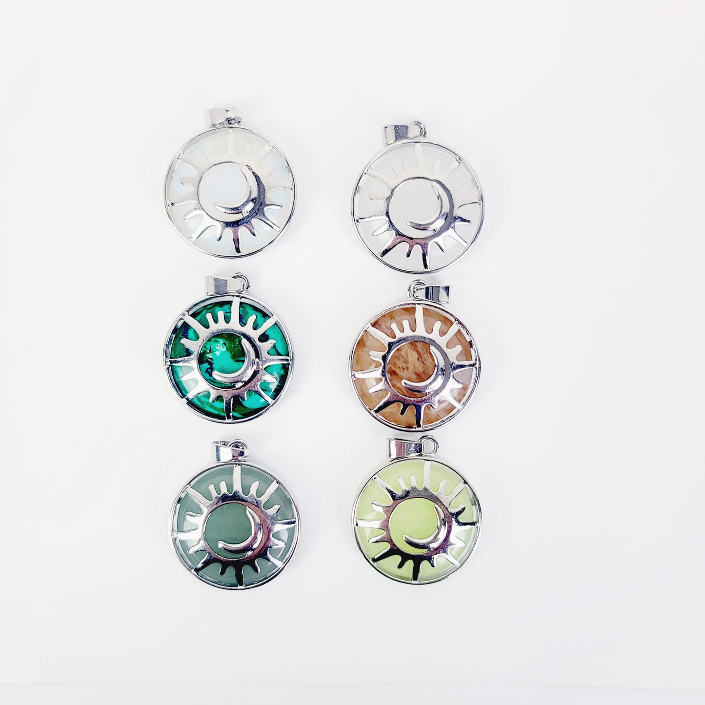 Triple Tweezer Clamps with Sun and Moon Crystal/Stone Pendant of your Choice.