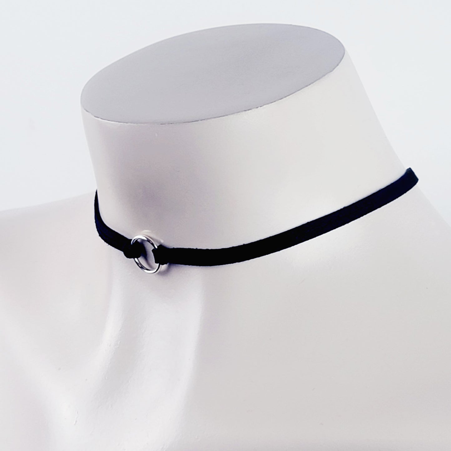 Discreet BDSM Collar ~ Soft leather silver circle choker necklace. Infinity circle, day collar, Ring of O, submissive