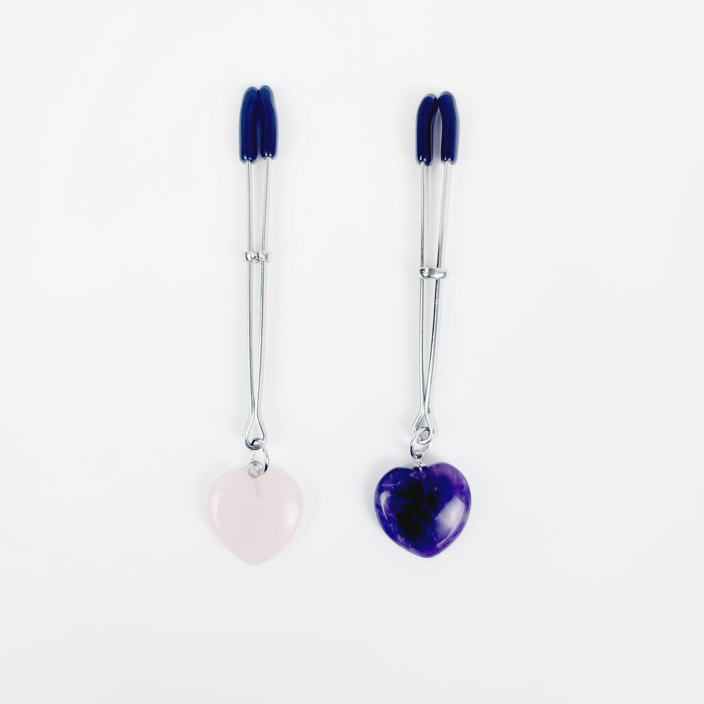 Non Piercing Intimate Jewelry Set for Couple. Nipple Chain on Nooses or Clamps, Tweezer Clit Clamp, and Penis Chain Noose with Heart
