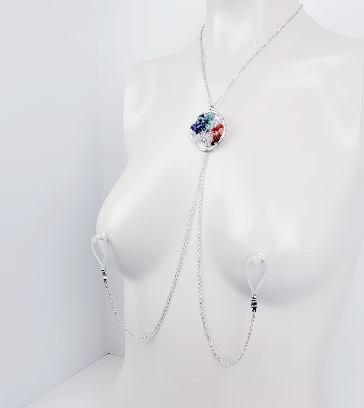 Chakra Tree of Life Necklace Necklace to Nipple, Non-Piering. Choose your nipple attachment.