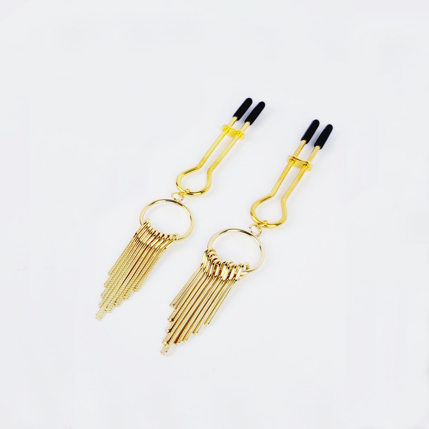 Straight Tweezer Nipple Clamps, Gold, with Dangles.