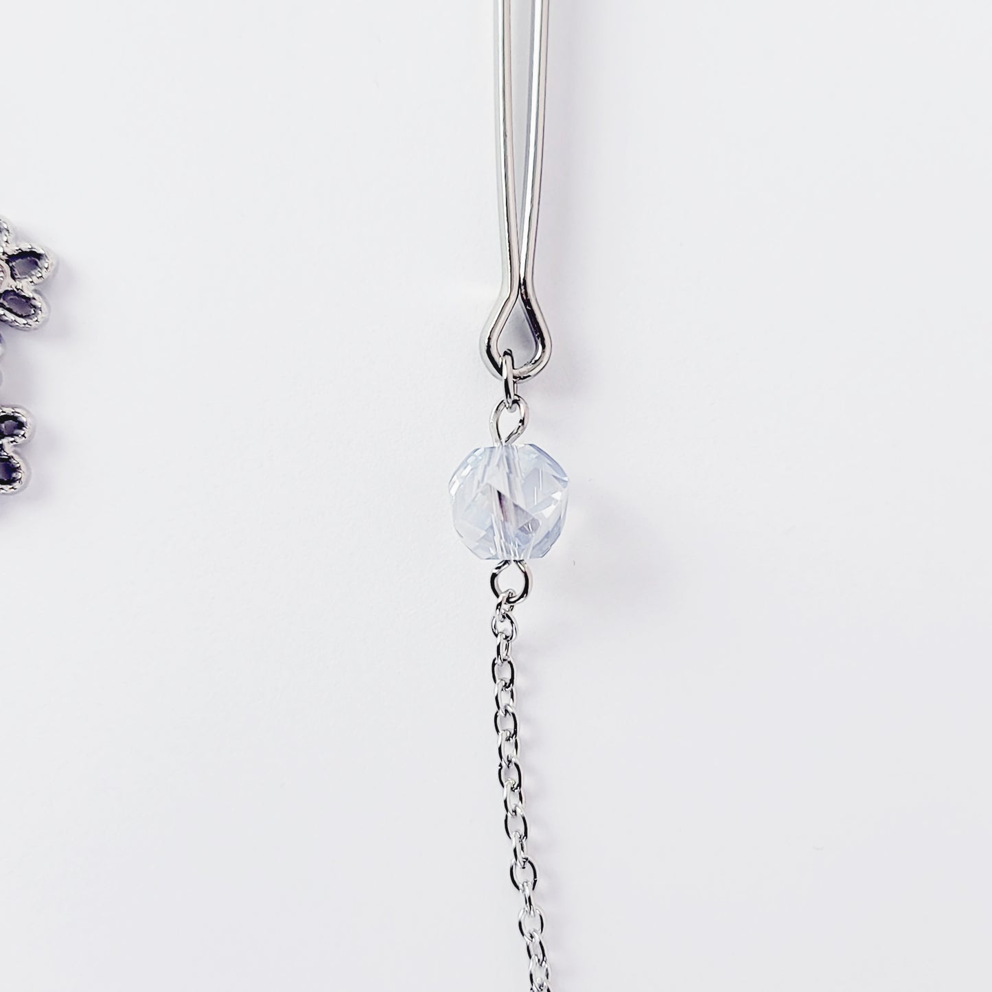 Snowflake Necklace to Nipple with Non Piercing Nipple Nooses or Your Choice of Nipple Clamps ( Tweezer Clamps shown). MATURE, BDSM